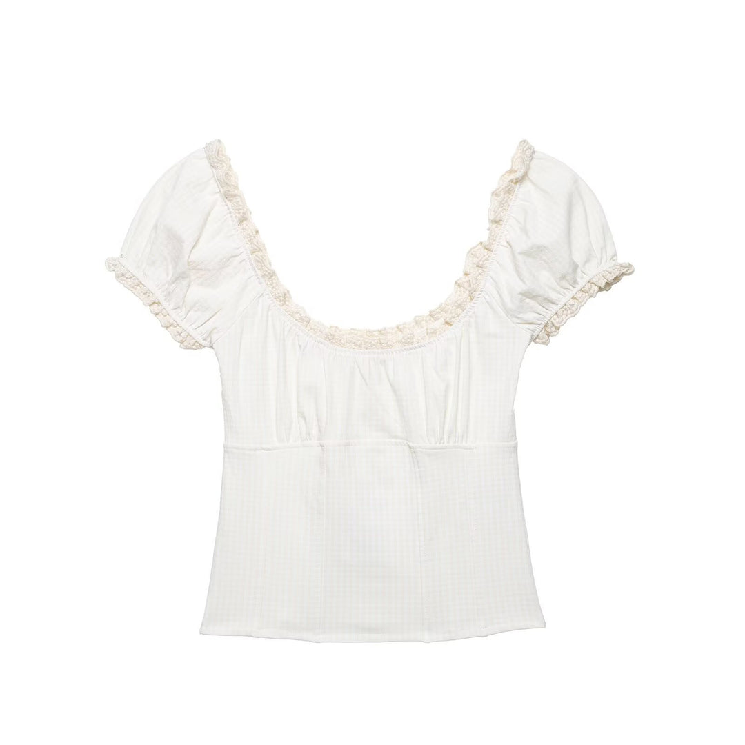 Damen Oberteil mit elegantem Rüschensaum EB
