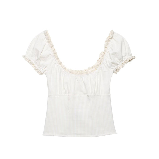 Damen Oberteil mit elegantem Rüschensaum EB