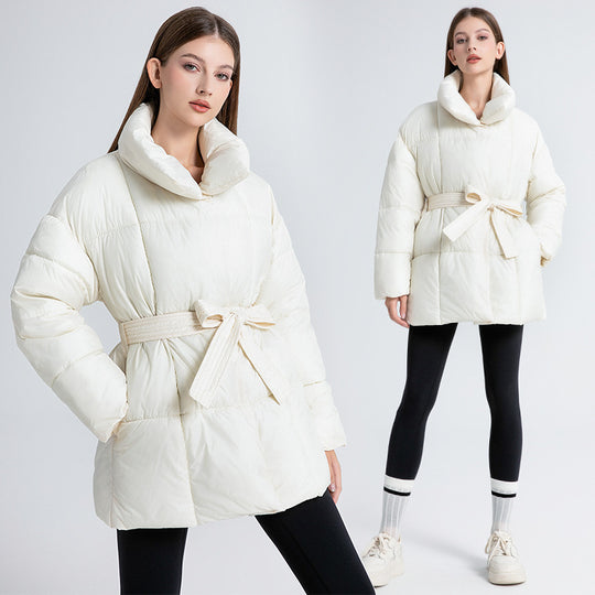 Damen Wattierte Jacke mit Gürtel und eleganter Kragenform EB