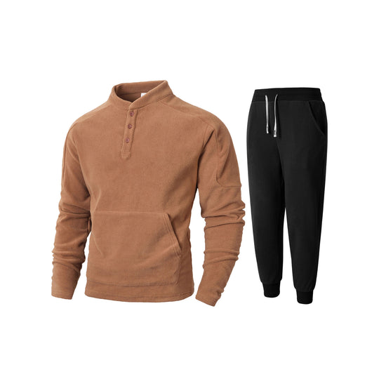 Herren kuscheliges Fleece- Trainingsanzug-Set mit Knopfleiste und praktischen Taschen EB