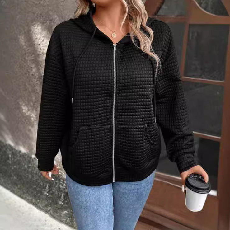 Damen Kapuzenjacke mit strukturiertem Waffelmuster und praktischem Reißverschluss EB