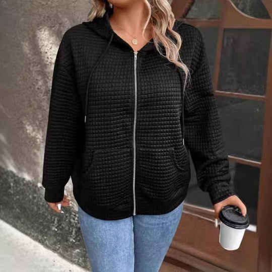 Damen Kapuzenjacke mit strukturiertem Waffelmuster und praktischem Reißverschluss EB