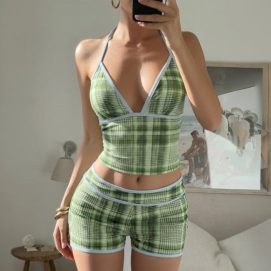 Damen Sportliches Set mit besonders weichem Material und modischem Karomuster EB