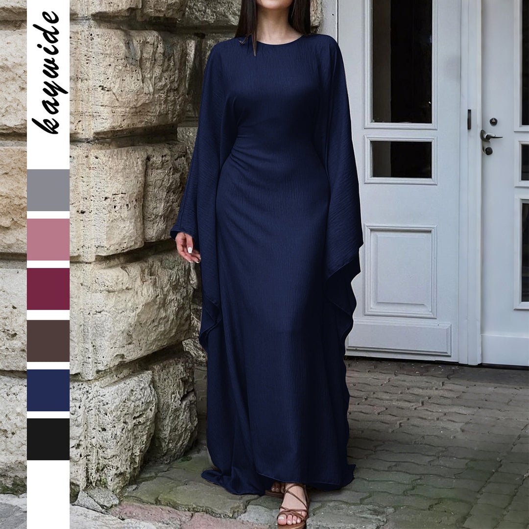 Damen nan fließendes Maxikleid mit weiten drapierten Ärmeln aus Viskosemix EB