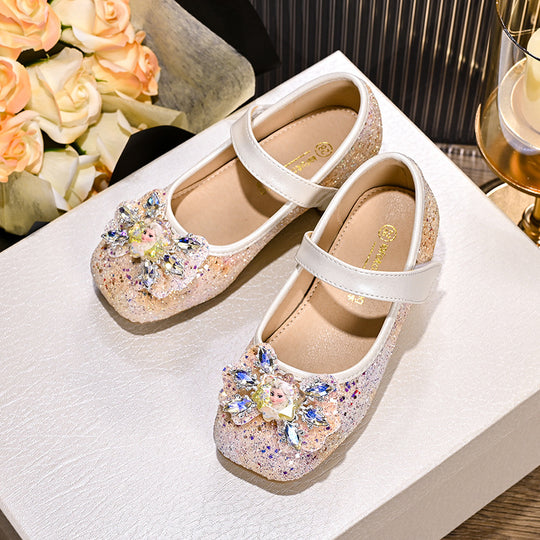 Mädchen Mary Jane Glitzer Ballerinas mit Blumenverzierung EB