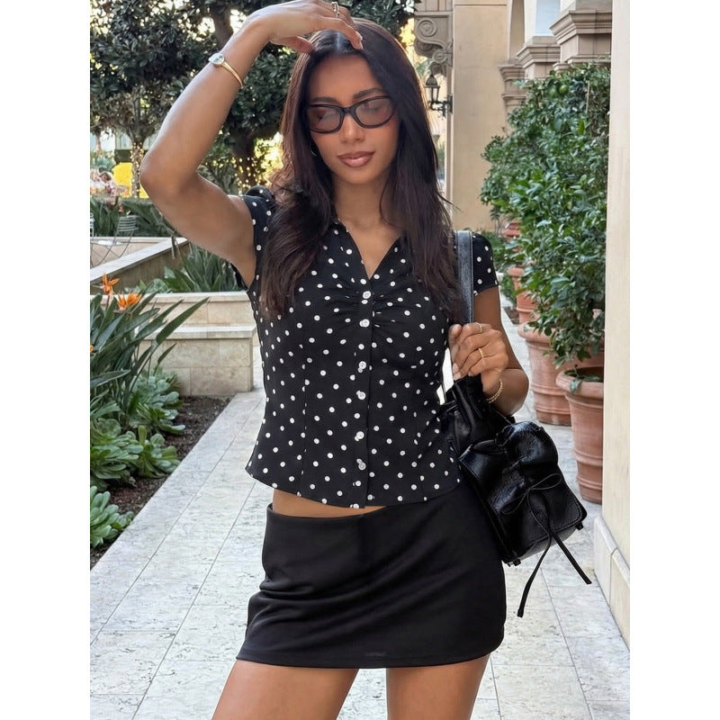 Damen Polka-Dot Bluse mit taillierter Passform und Rüschendetail EB