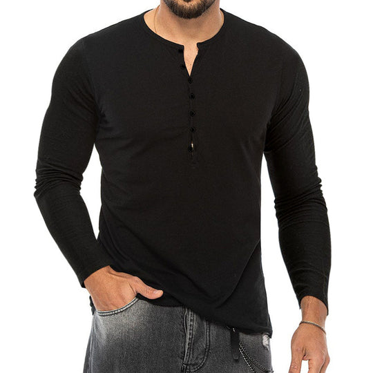 Herren Langarm-Henley-Shirt mit Knopfleiste und weichem Baumwollmaterial EB