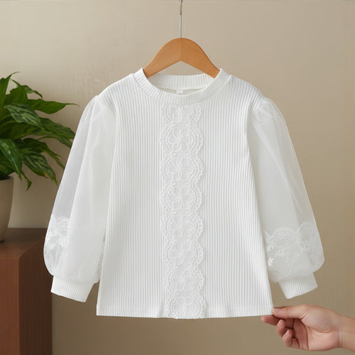 Damen schicke Bluse mit voluminösen Tüllärmeln EB