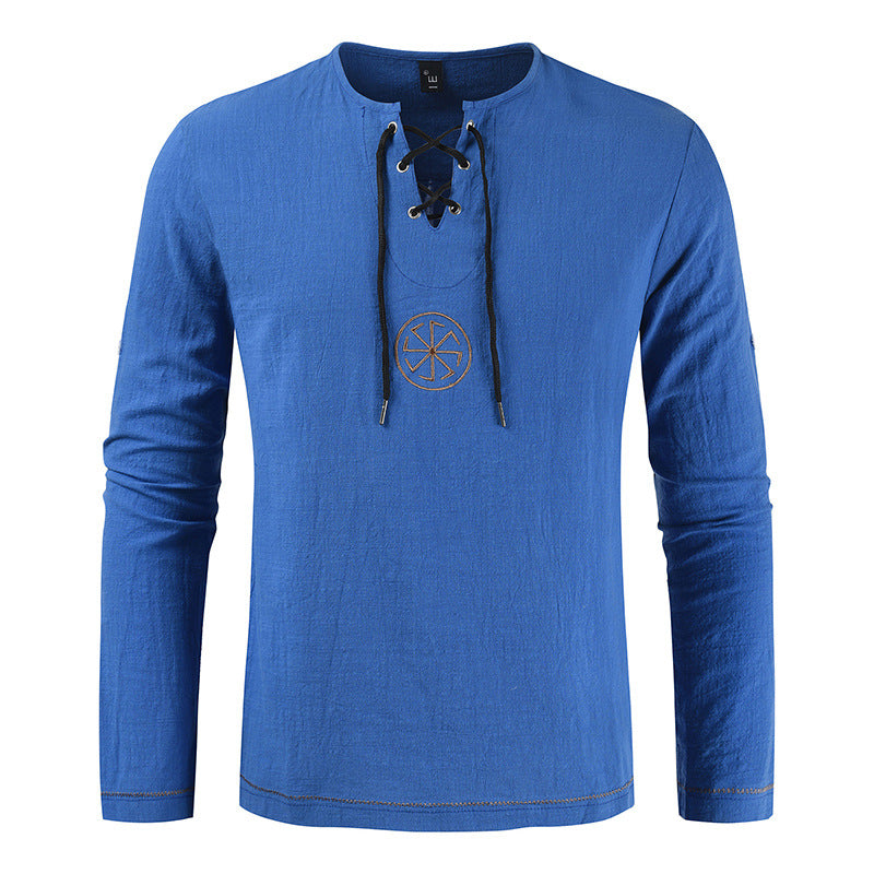Herren lässiges Langarmshirt mit romantischem Schnürdesign EB