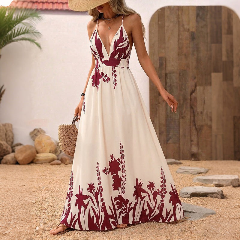Damen Maxikleid mit tiefem V-Ausschnitt und floraler Applikation EB