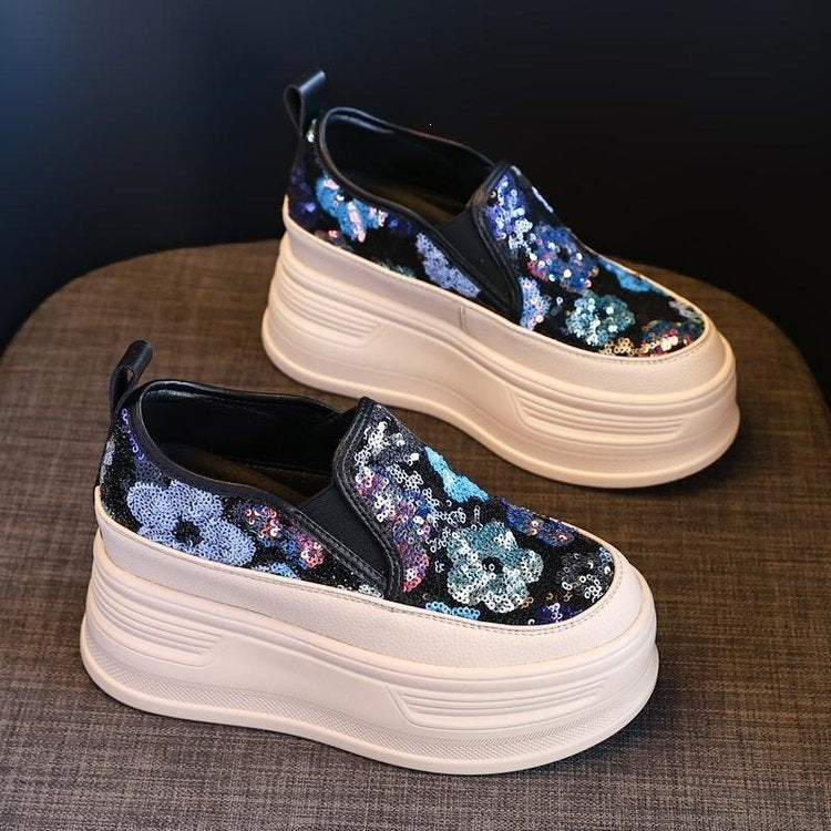 Damen Plateausneakers mit funkelnden Pailletten und elastischem Einschlupf EB