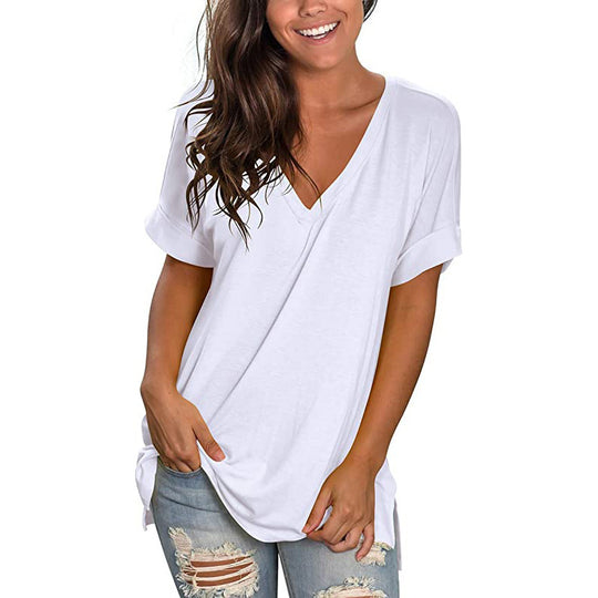 Damen Freizeit V-Ausschnitt T-Shirt EB
