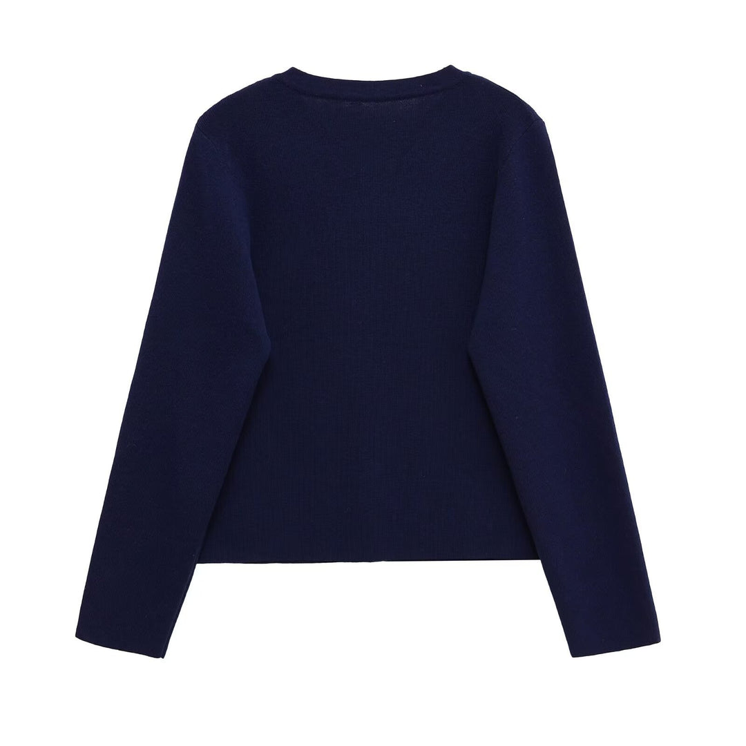 Damen Kleidung aus hochwertigem Strickmaterial mit Knopfleiste und Rundhalsausschnitt EB