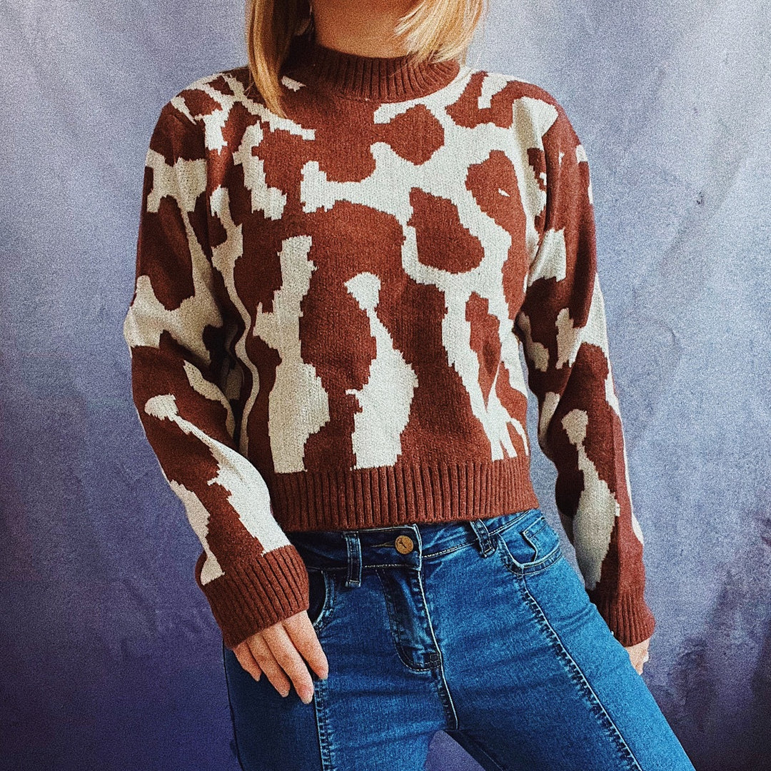 Damen gemusterter Pullover mit modernem Tierdruck EB