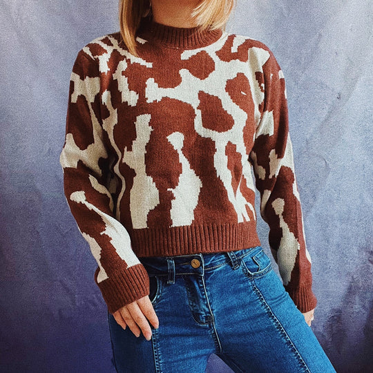 Damen gemusterter Pullover mit modernem Tierdruck EB
