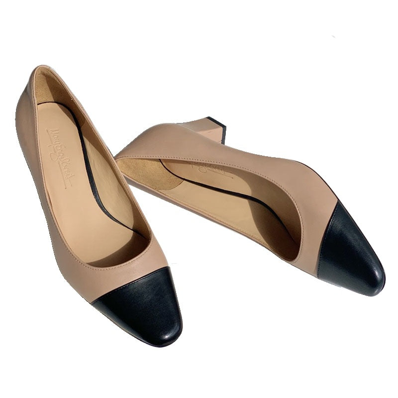 Damen Pumps mit elegantem Blockabsatz und kontrastierender Spitze EB