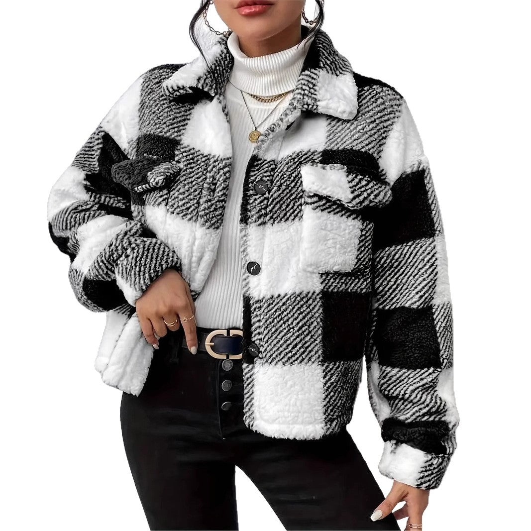 Damen Kuschelige Karojacke EB