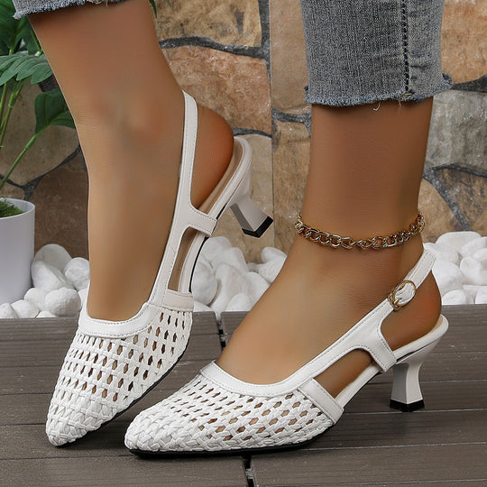 Damen Sling-Sandalen mit durchbrochenem Design und elegantem Blockabsatz EB
