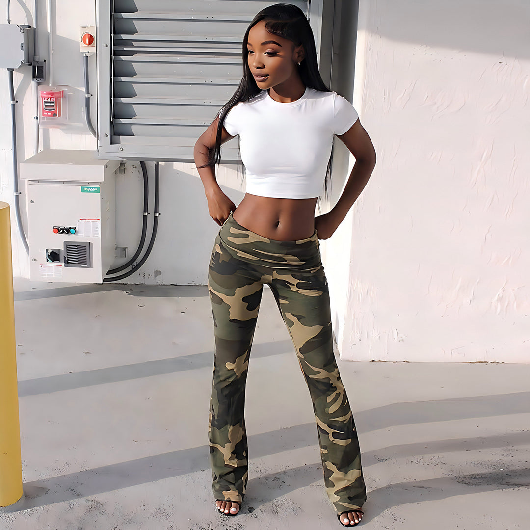 Damen Camouflage-Hose mit elastischem Bund und figurbetontem Schnitt EB