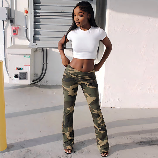 Damen Camouflage-Hose mit elastischem Bund und figurbetontem Schnitt EB