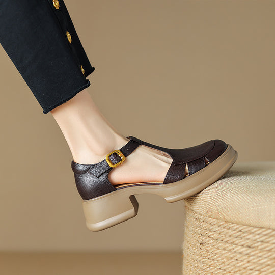 Damen Plateau-Sandalen im eleganten T-Strap Design mit modischem Verschluss EB