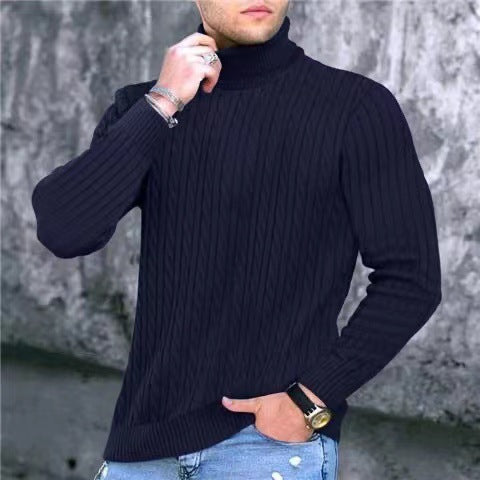 Herren Strickpullover mit modernem Rippmuster und hohem Kragen EB