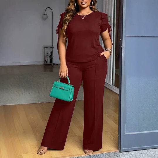 Damen Elegantes Freizeit-Anzugset mit Rüschendetails und weitem Schnitt EB