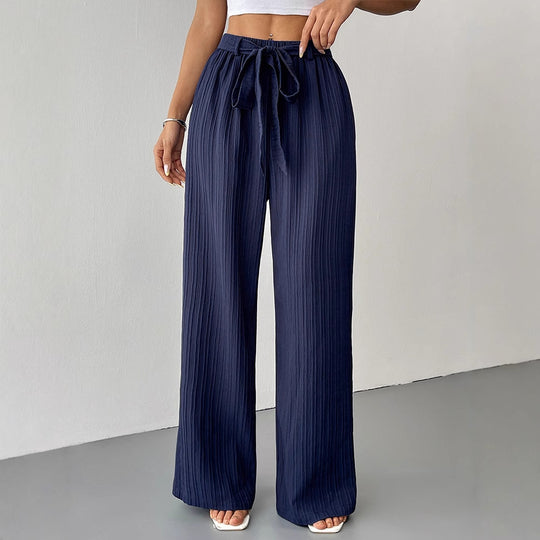 Damen Weite Plissee-Hose mit Bindeband und elastischem Bund EB