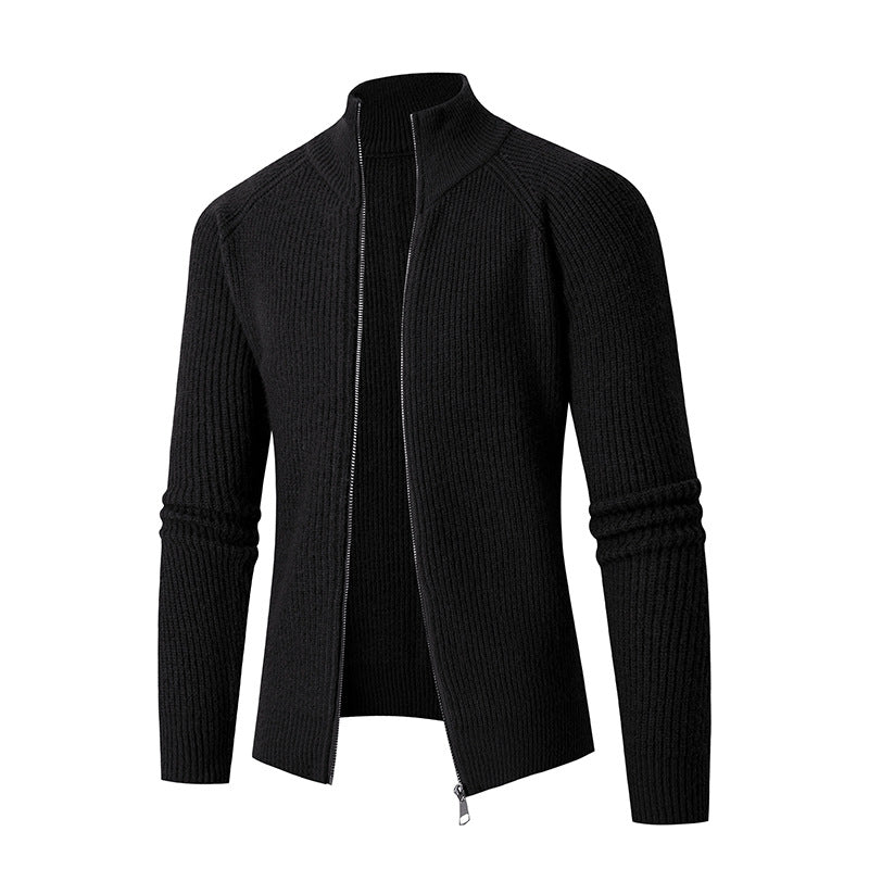 Herren nan schlanker Zip-Cardigan aus Merino-Mix mit Rippstruktur und Raglanärmeln EB
