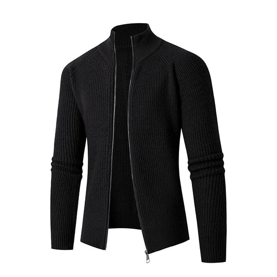 Herren nan schlanker Zip-Cardigan aus Merino-Mix mit Rippstruktur und Raglanärmeln EB