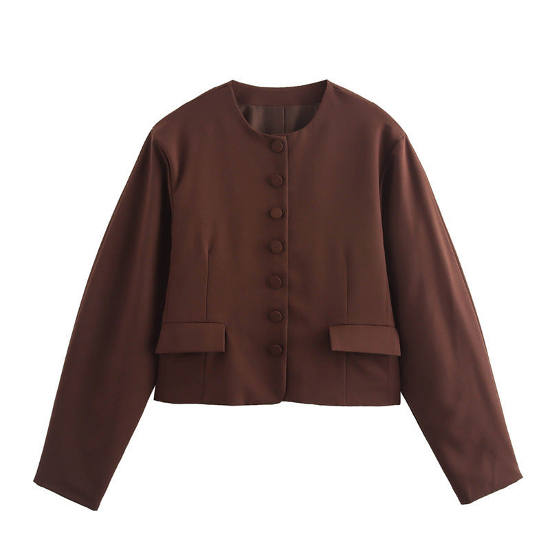 Damen Stilvolle Kurzjacke mit Knopfdetails EB