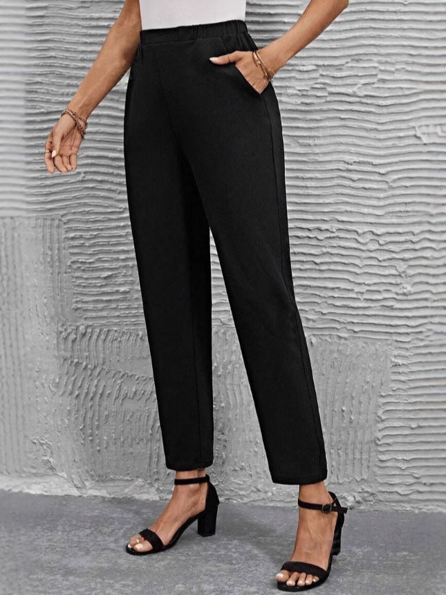 Damen nan hochgeschnittene konisch geschnittene Business-Hose mit elastischem Bund und seitlichen Eingrifftaschen EB