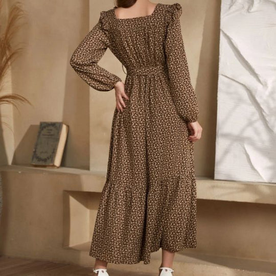 Damen Maxikleid im Boho-Stil mit weitem Rock und Taillengürtel EB