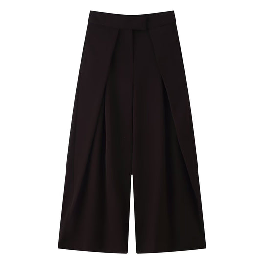 Damen weit geschnittene Culotte-Hose mit eleganten Falten und hohem Bund EB