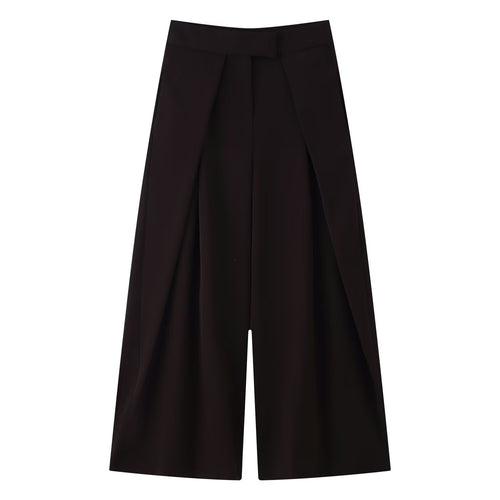 Damen weit geschnittene Culotte-Hose mit eleganten Falten und hohem Bund EB