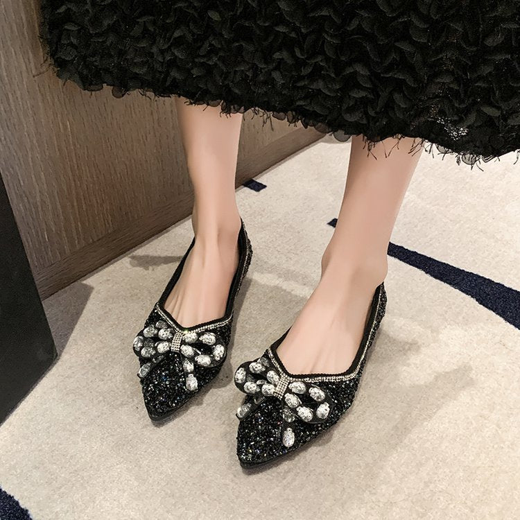 Damen Ballerinas mit funkelnden Strass-Applikationen und elegantem Schleifenakzent EB