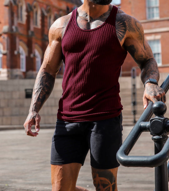 Herren nan geripptes Muskelshirt mit U-Ausschnitt und stretchigem Baumwollmix EB