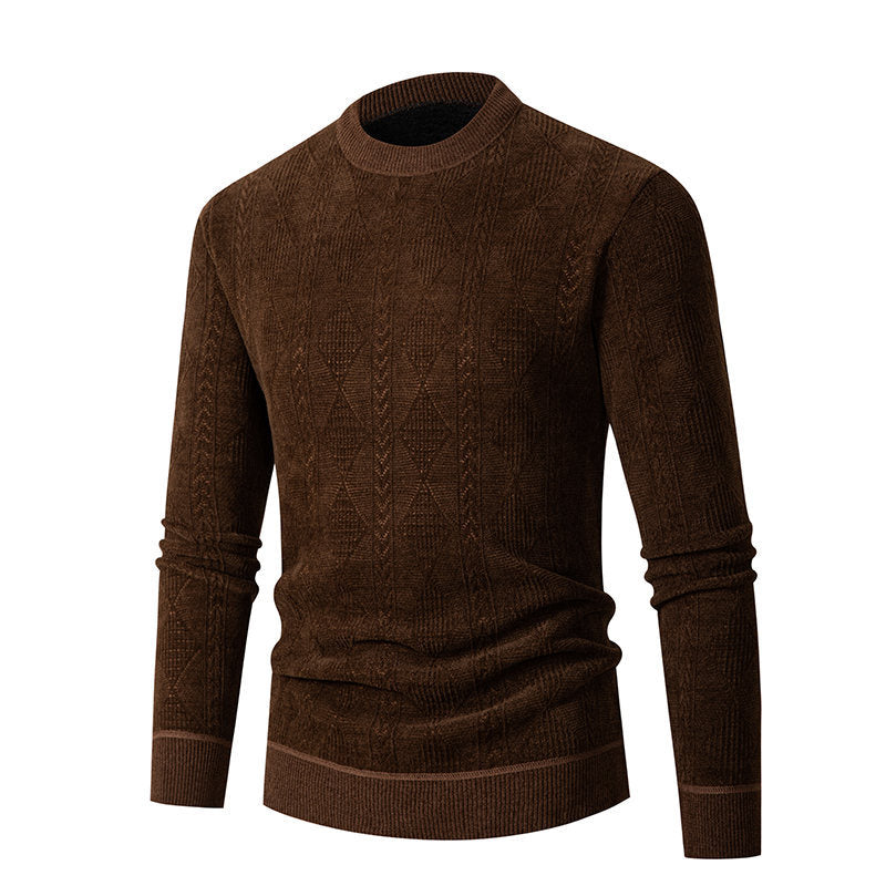 Herren Strickpullover mit strukturiertem Zopfmuster und hohem Kragen EB