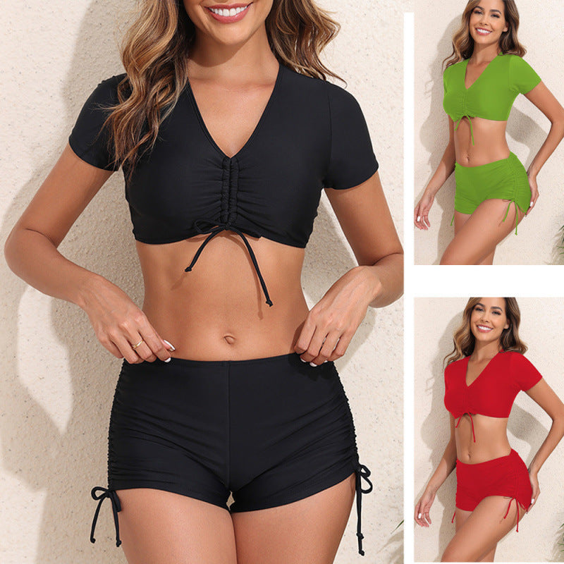 Damen Sportliches Bikini-Set mit kurzem Oberteil und schnürbarem Höschen EB