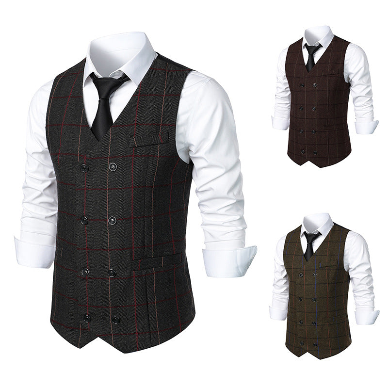 Herren elegante Karoweste mit doppelter Knopfleiste und klassischem Karo-Muster EB