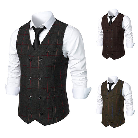 Herren elegante Karoweste mit doppelter Knopfleiste und klassischem Karo-Muster EB