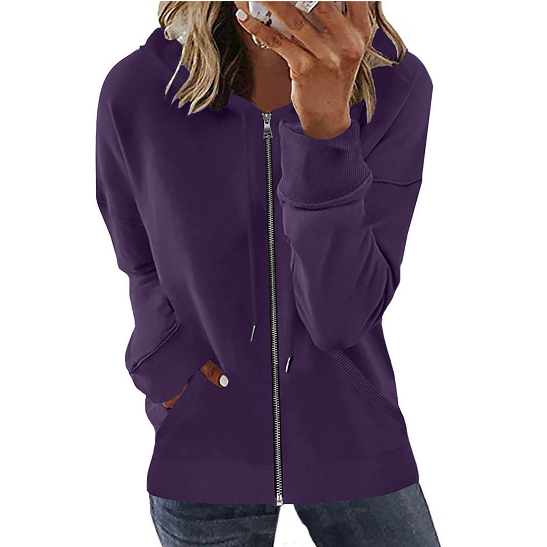 Damen nan Kapuzenjacke mit durchgehendem Reißverschluss, Kängurutaschen und elastischen Bündchen EB