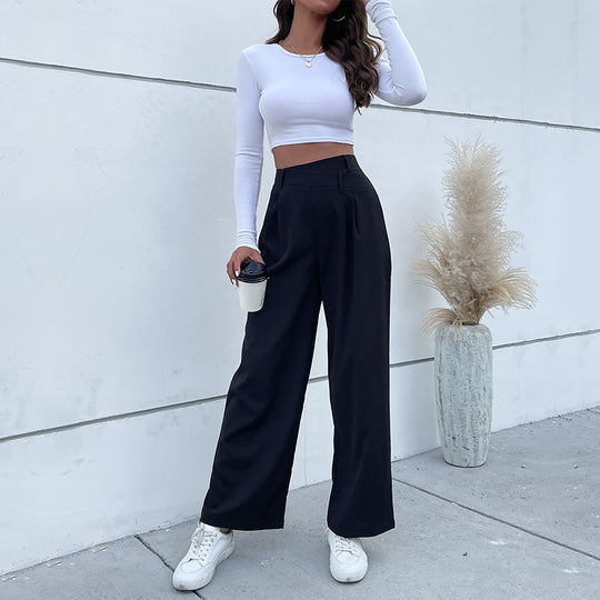 Damen Weite High-Waist-Hose mit eleganter Bügelfalte EB