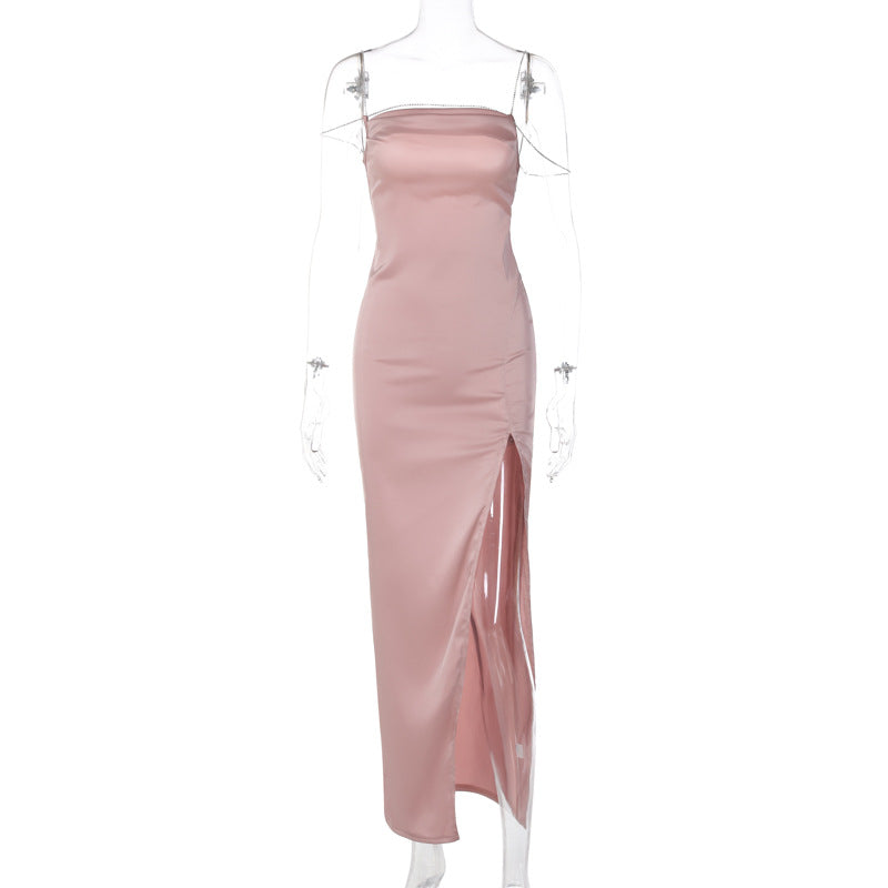 Damen Elegantes Maxikleid mit verführerischem Schlitz und trägerlosem Design EB