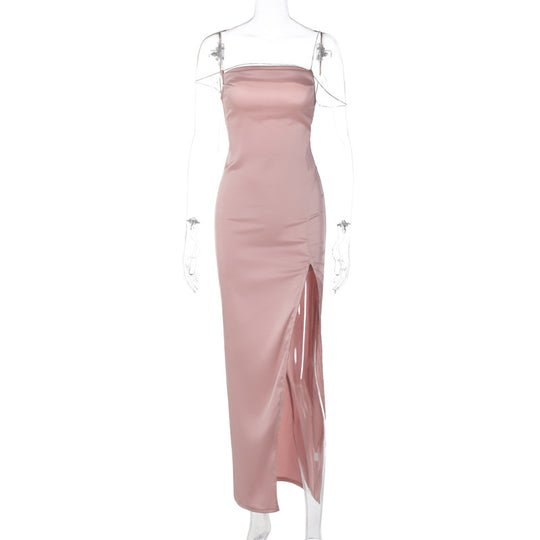Damen Elegantes Maxikleid mit verführerischem Schlitz und trägerlosem Design EB