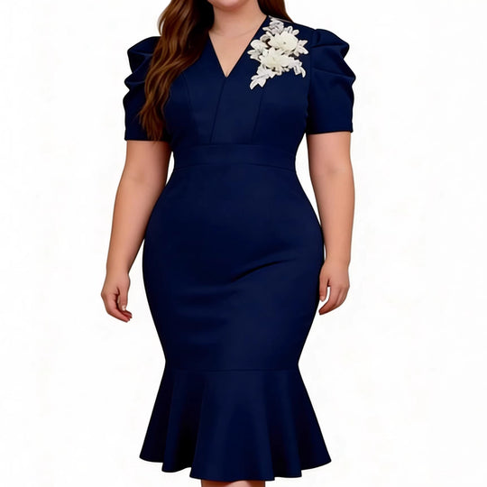 Damen Figurbetontes Kleid mit Volant und floralem Akzent EB