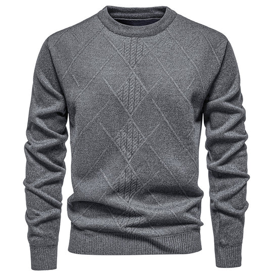 Herren Strickpullover mit strukturiertem Rautenmuster und klassischem Rundhalsausschnitt EB