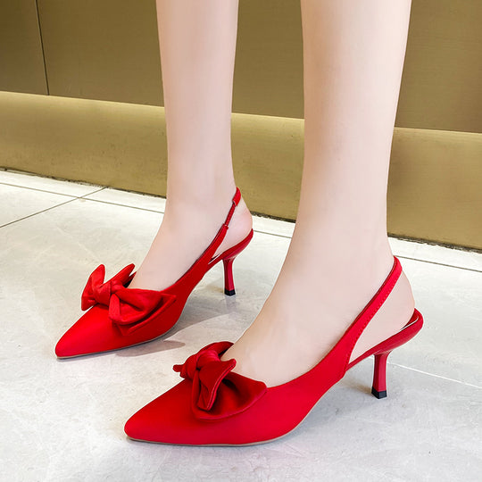 Damen elegante Slingback-Pumps mit modischem Schleifen-Detail und komfortablem Blockabsatz EB