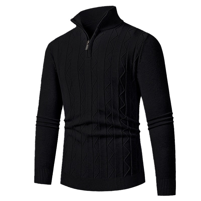 Herren Pullover mit modernem Stehkragen und strukturiertem Zopfmuster EB