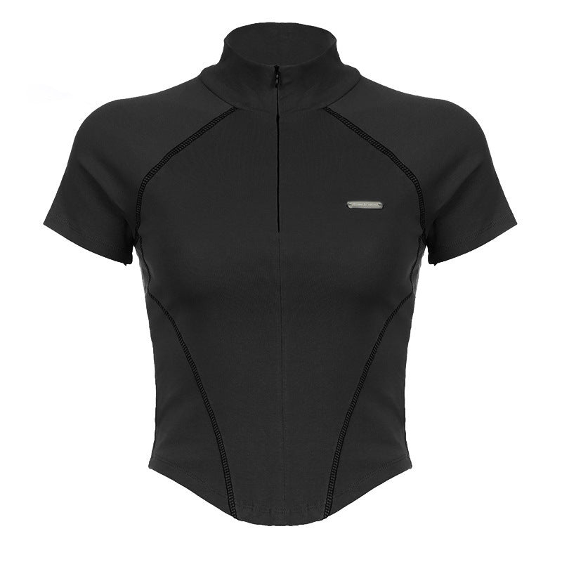 Damen Sportliches Kurzarm-Trikot mit hochstehendem Kragen und komfortablem Schnitt EB
